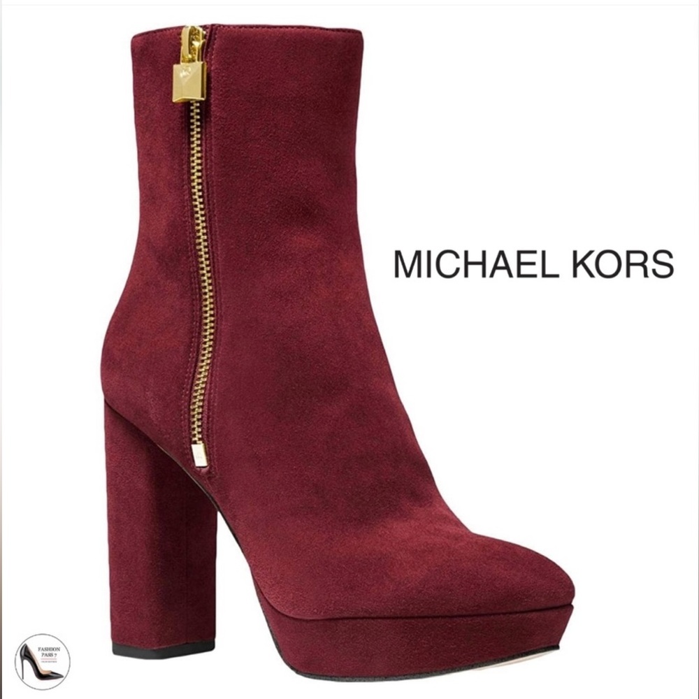 Michael Kors Burgundy Suede Platform Booties